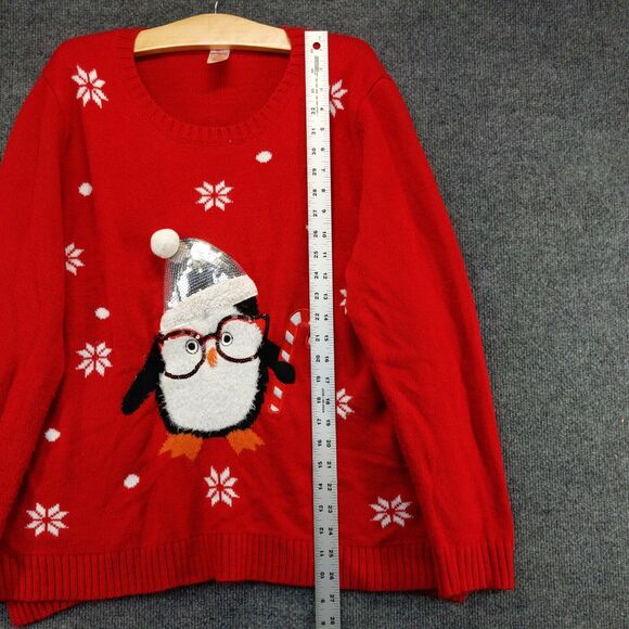 Holiday Time Womens Penguin Ugly Christmas Sweater Red XXL Long Sleeve Crew Neck - Picture 10 of 12